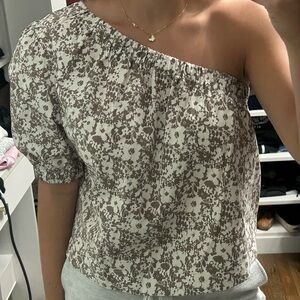 Rails One-Shoulder Floral Blouse - Brown and White
